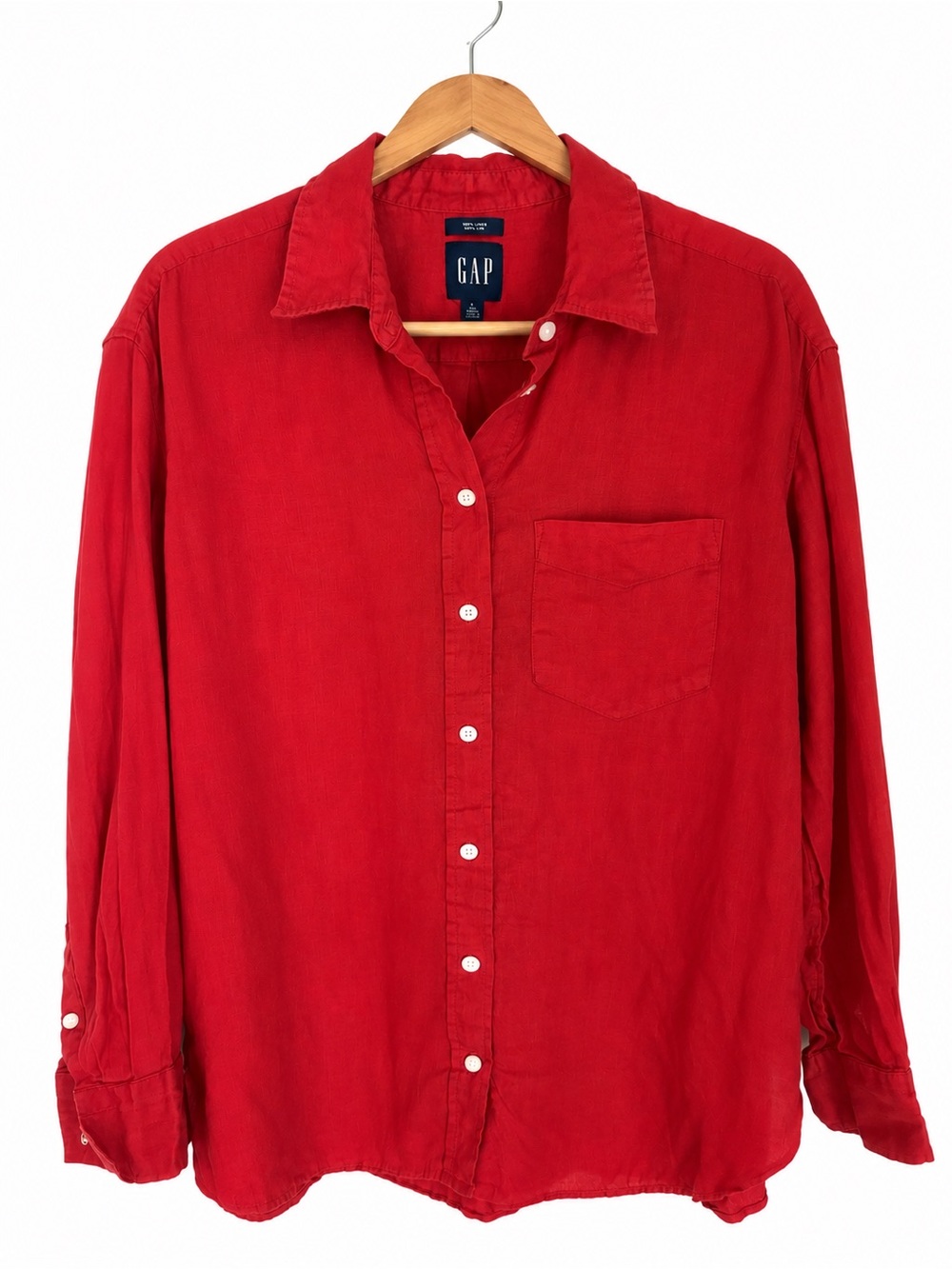 GAP Men’s 100% Linen Red Button Down Shirt - Small Tall